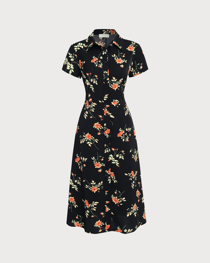 Glória - Robe Midi Noire Florale
