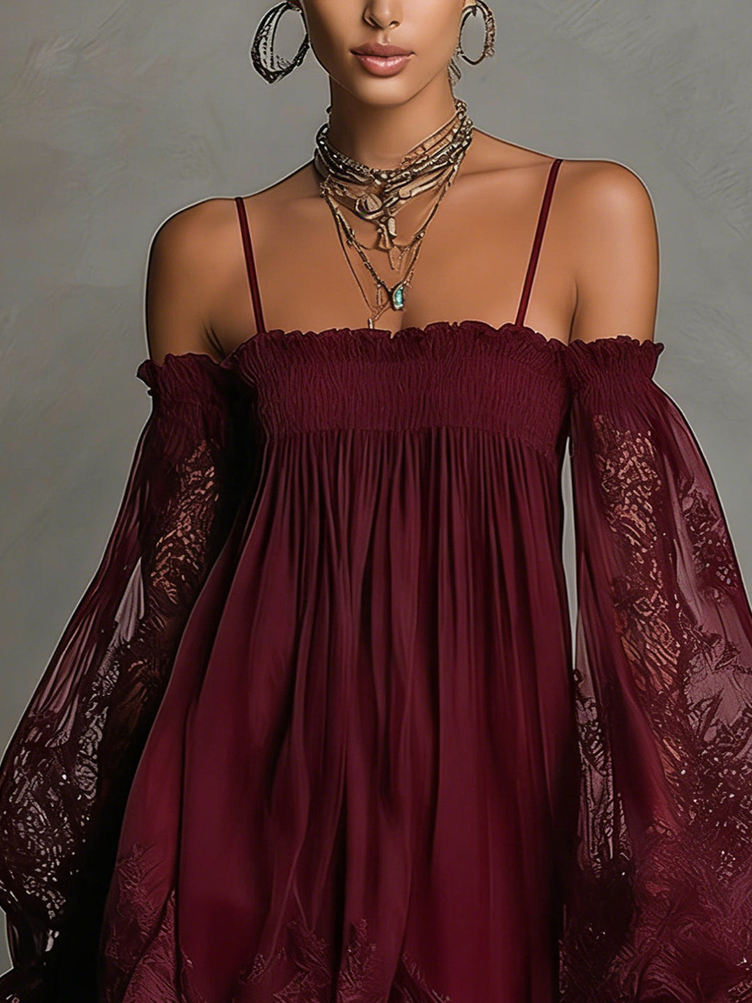 Nádia - Robe mini avec épaules dénudées et dentelle