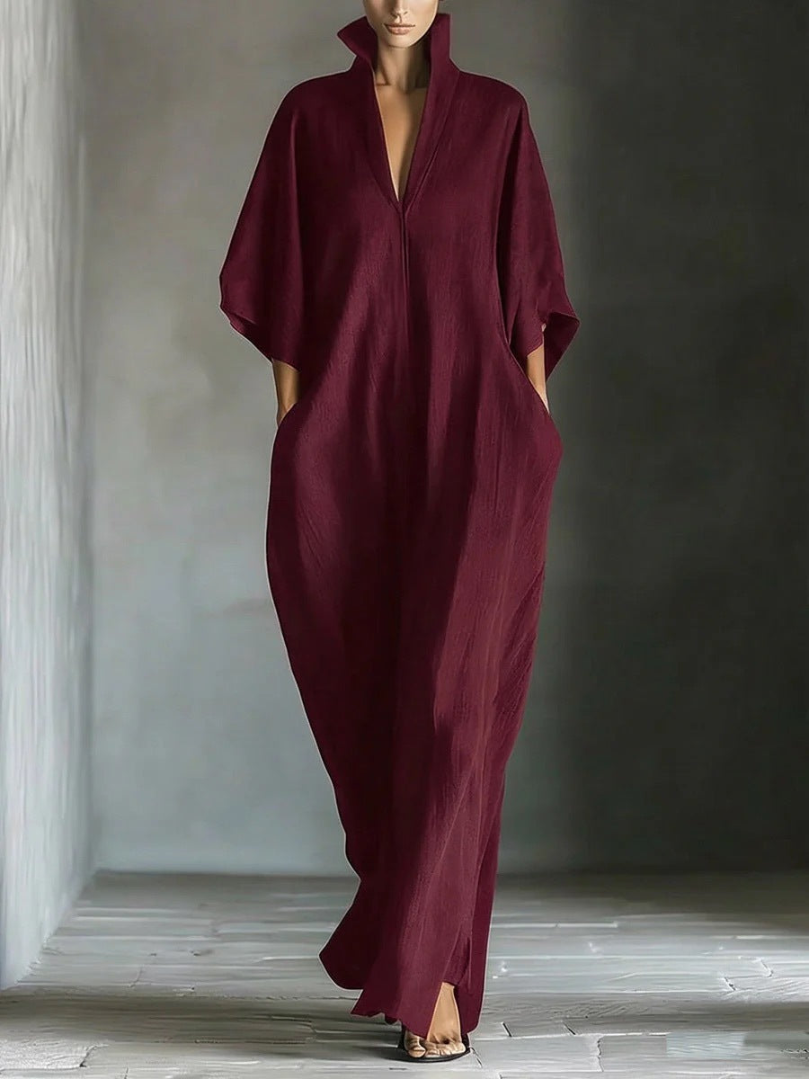 Alina - Robe longue avec manches 3/4 et décolleté en V