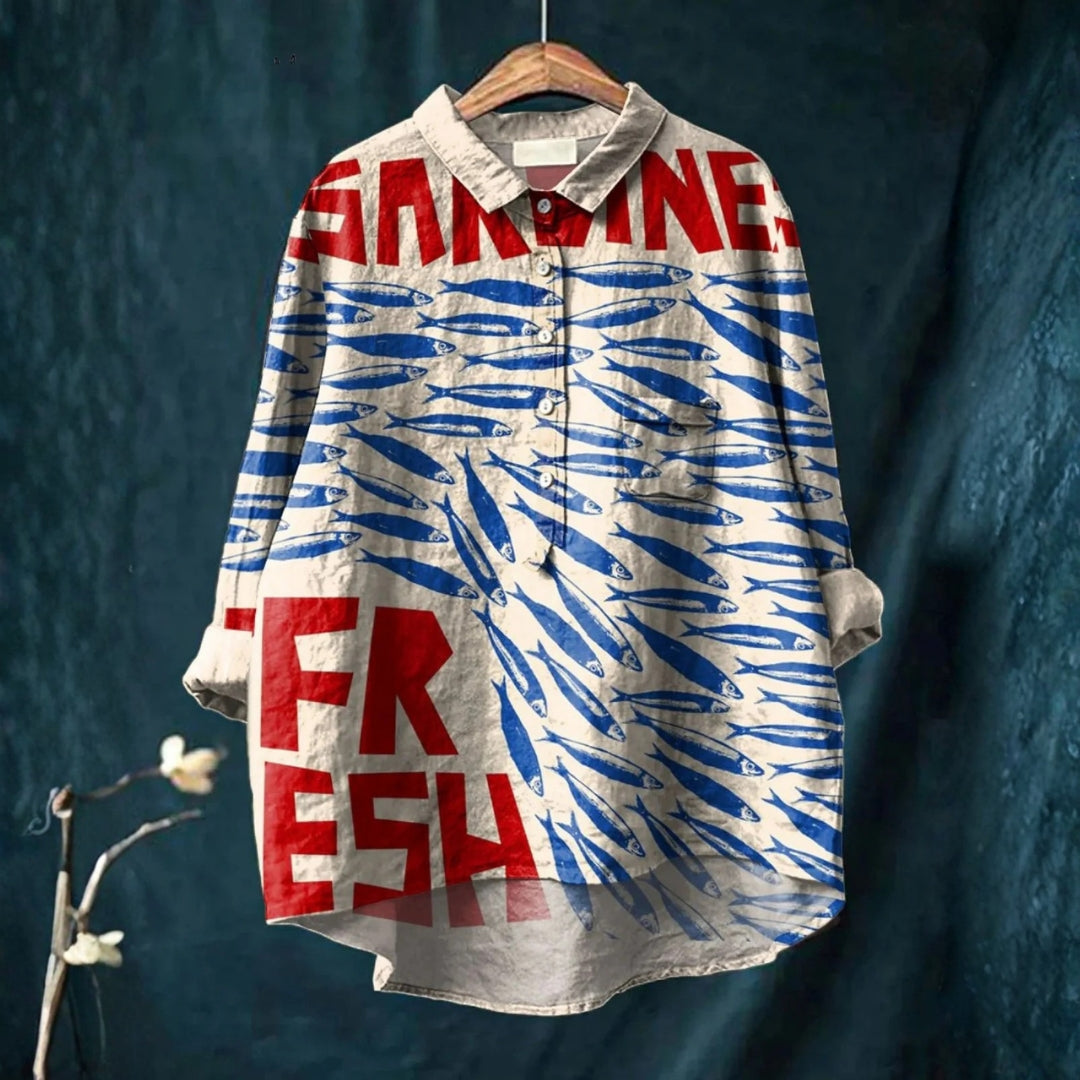 Isabel - Chemise Casual d'Art Vintage de Poisson
