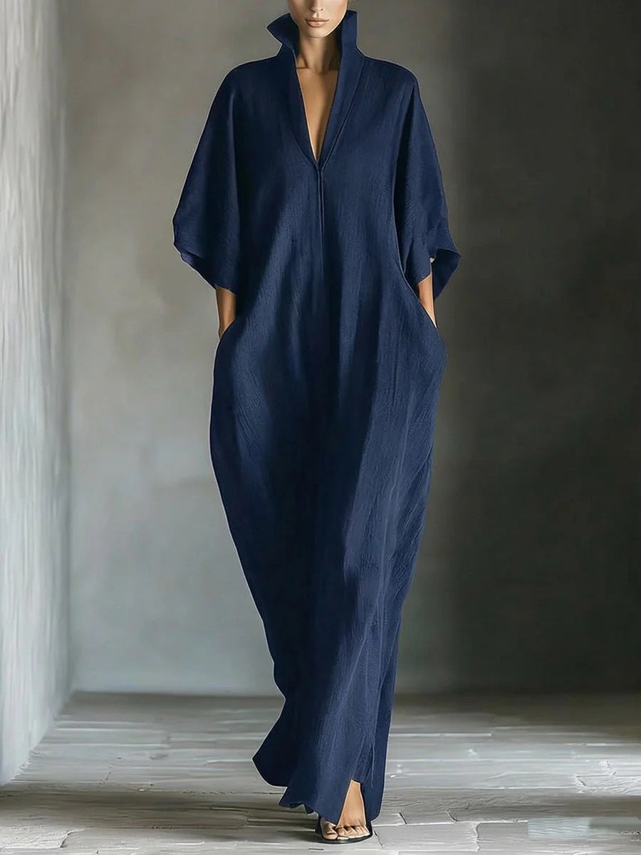 Alina - Robe longue avec manches 3/4 et décolleté en V