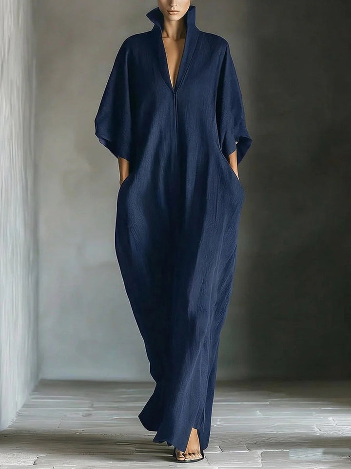 Alina - Robe longue avec manches 3/4 et décolleté en V
