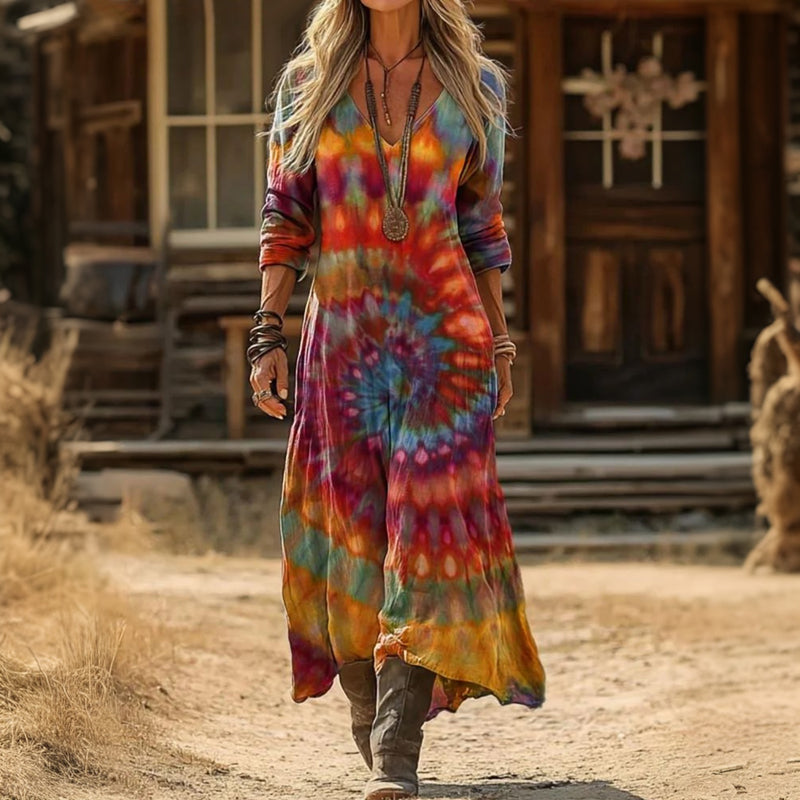 Maria - Robe Décontractée à Manches Longues Inspirée du Vintage