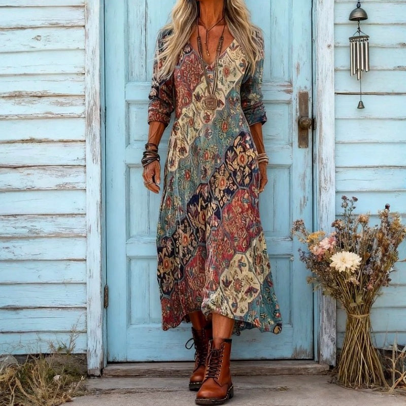 Maria - Robe Casual à Manches Longues avec Inspiration Vintage