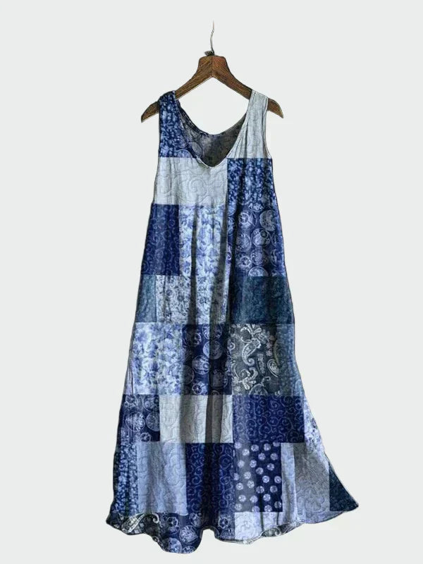 Robe avec Motif Patchwork Bleu