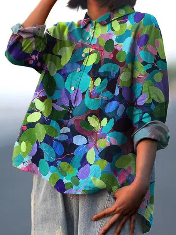 Graça - Chemise Casual Imprimée en Art de la Forêt d'Été