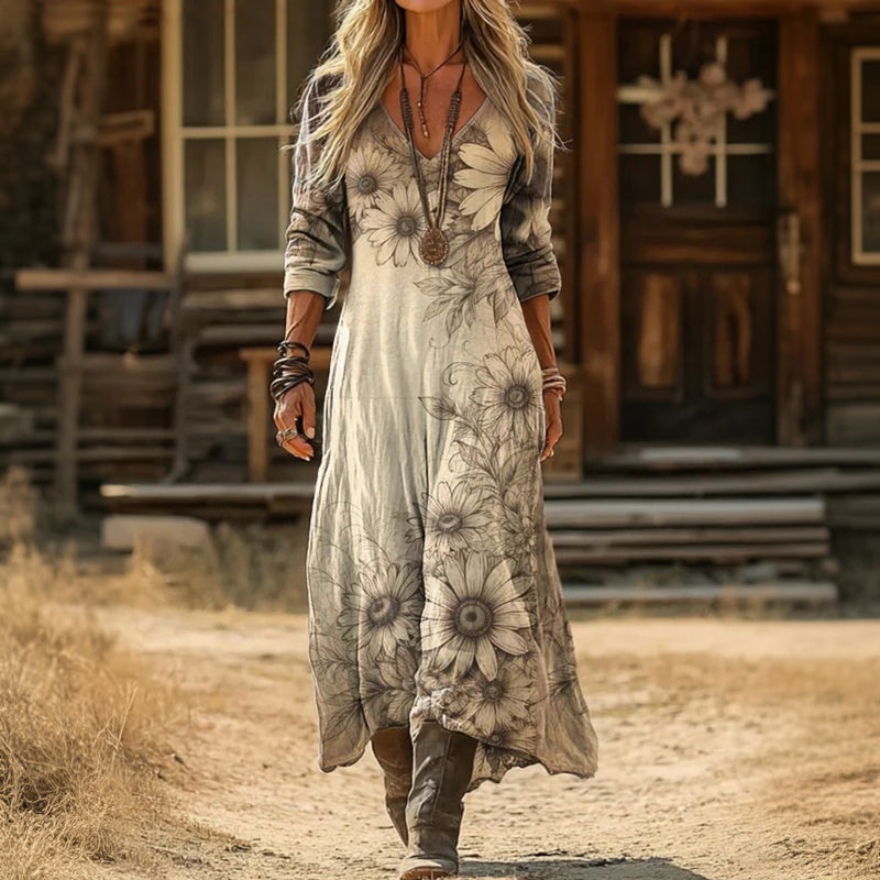 Maria - Robe Décontractée à Manches Longues Inspirée du Vintage