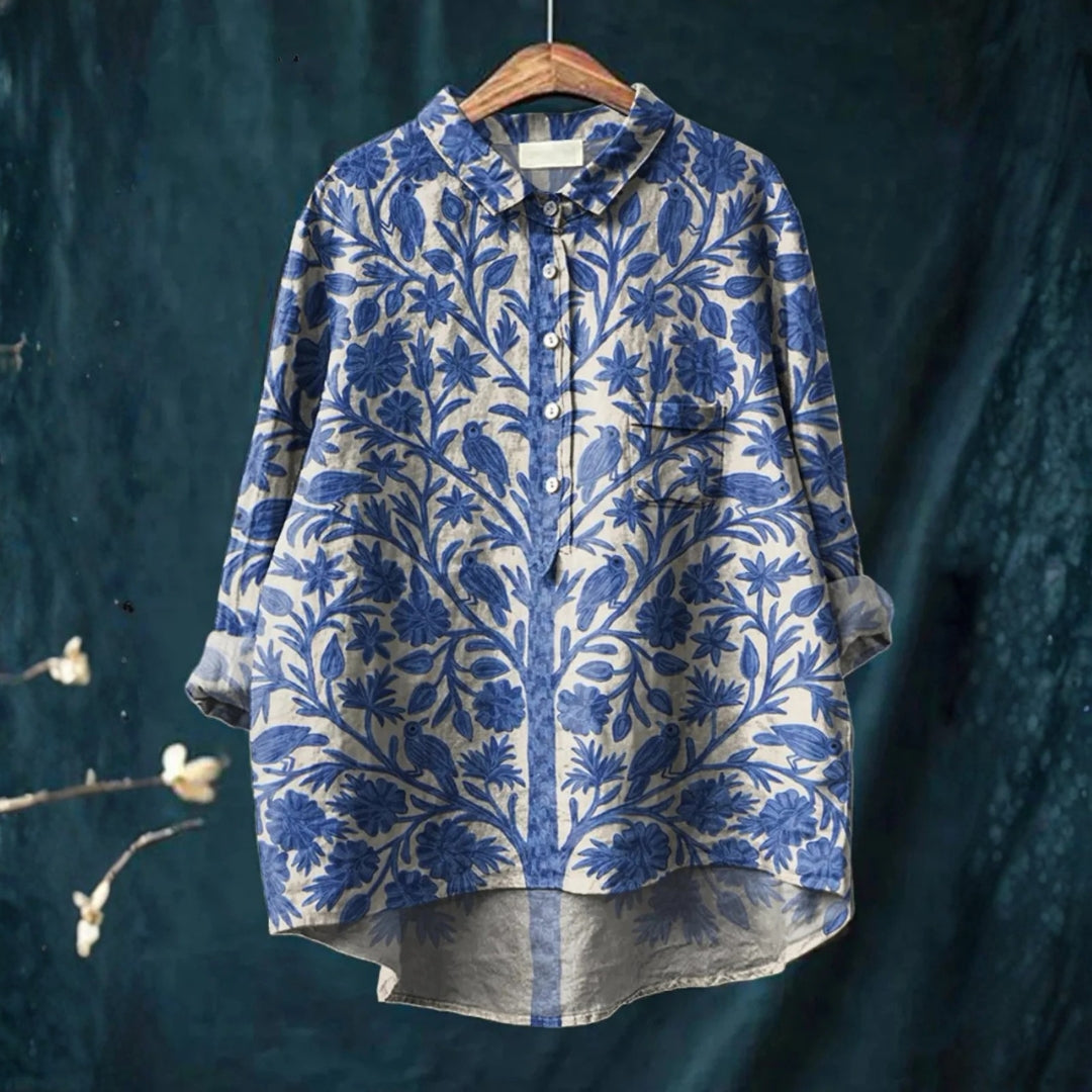 Rosa - Chemise Casual Vintage Fleurie Art Indien
