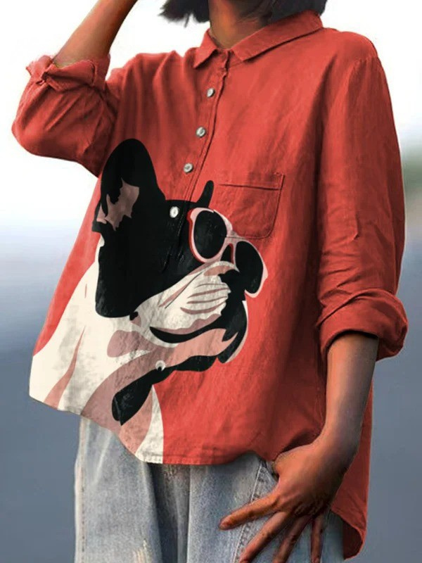 Eva - Chemise à Motif Décoratif de Bulldog Français