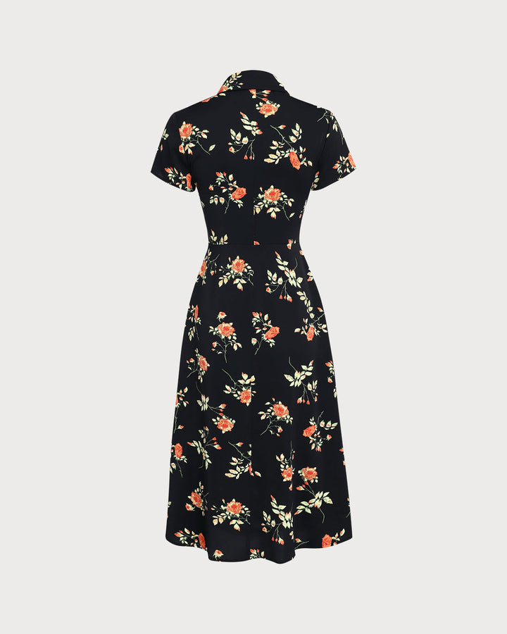 Glória - Robe Midi Noire Fleurie