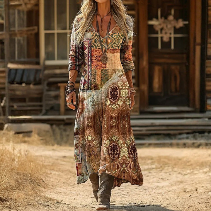 Maria - Robe Décontractée à Manches Longues Inspirée du Vintage
