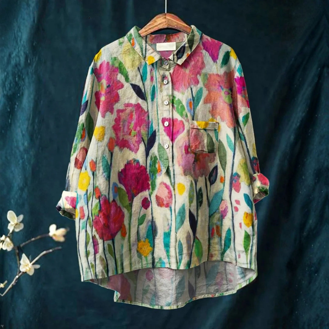 Flávia - Chemise Casual en Art Vintage avec Fleurs