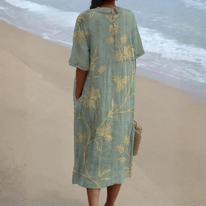Evelina - Robe Fleurie avec un Charmant Col Claudine