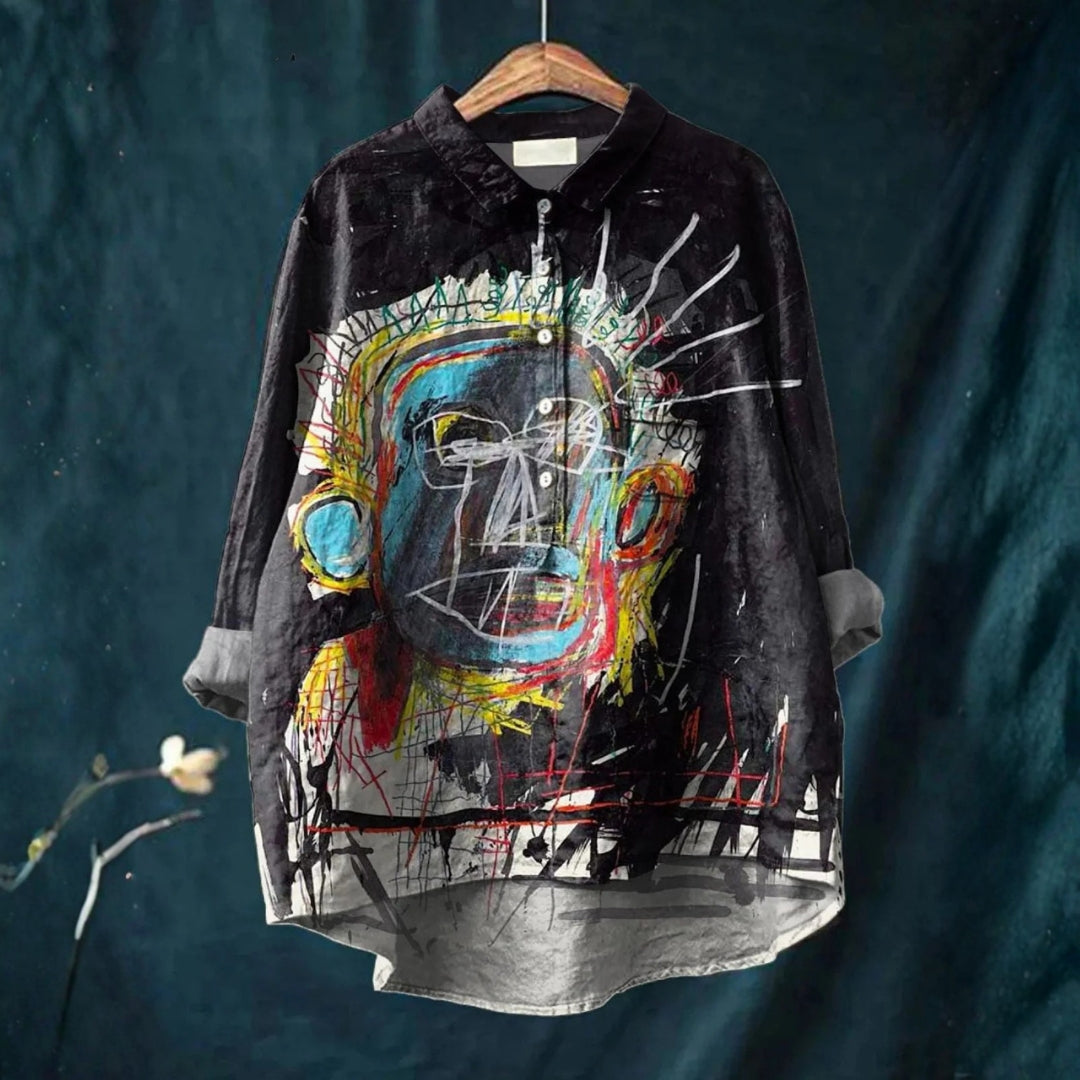 Matilde - Chemise Décontractée avec Impression de Peinture Abstraite Vintage