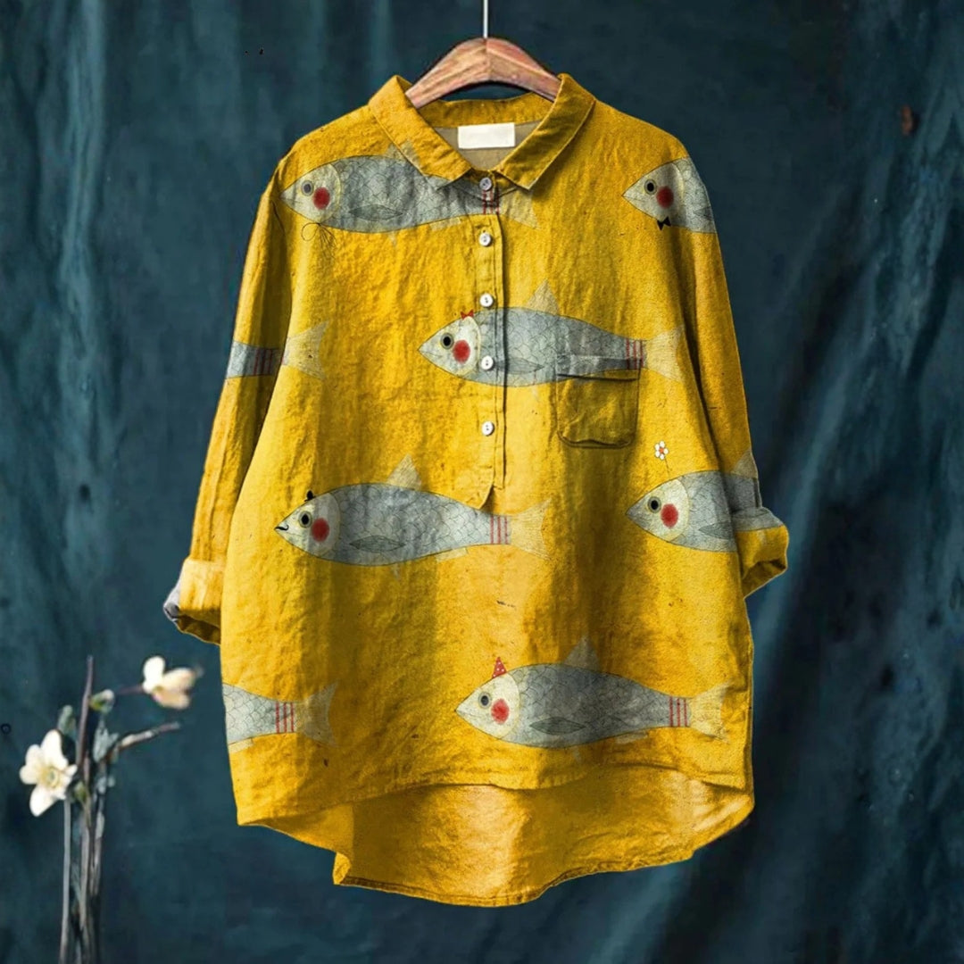 Ariana - Chemise Décontractée en Art de Poisson Vintage