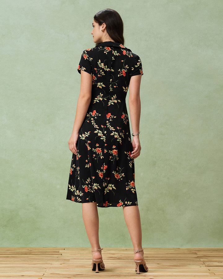 Glória - Robe Midi Noire Florale