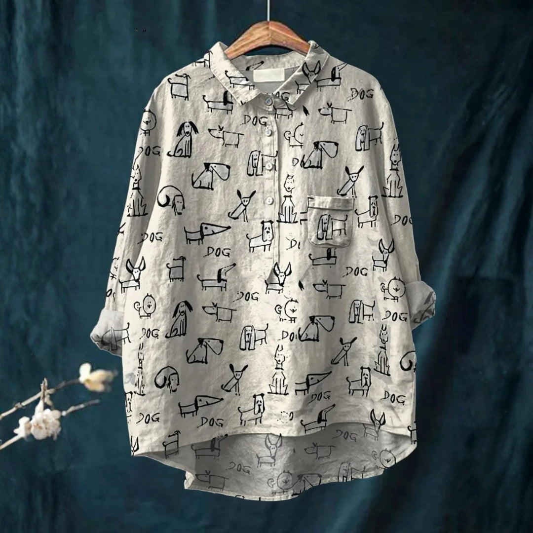 Iva - Chemise Décontractée avec Imprimé de Chien Mignon