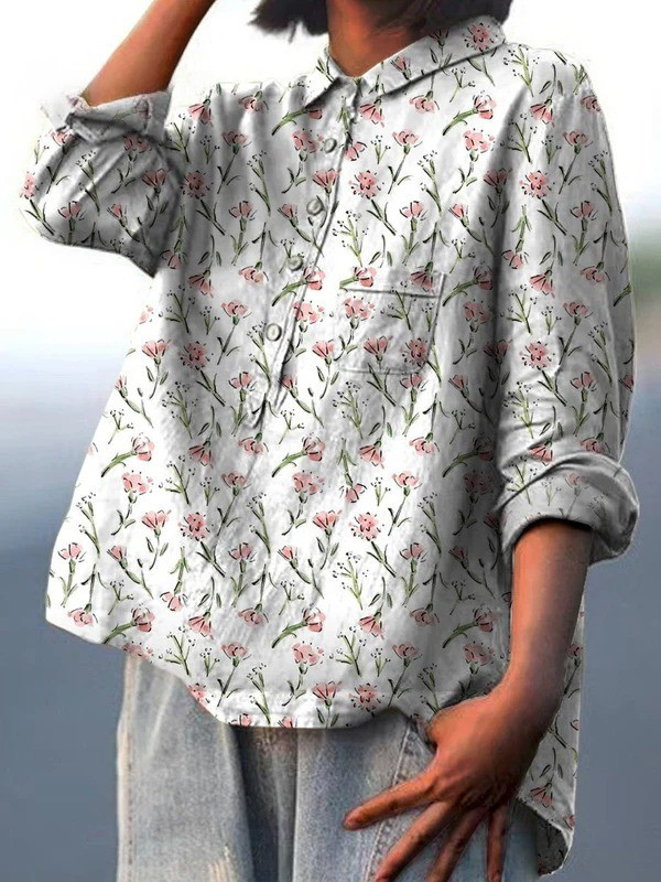 Rute - Chemise Décontractée avec Motif Floral Rose de Printemps