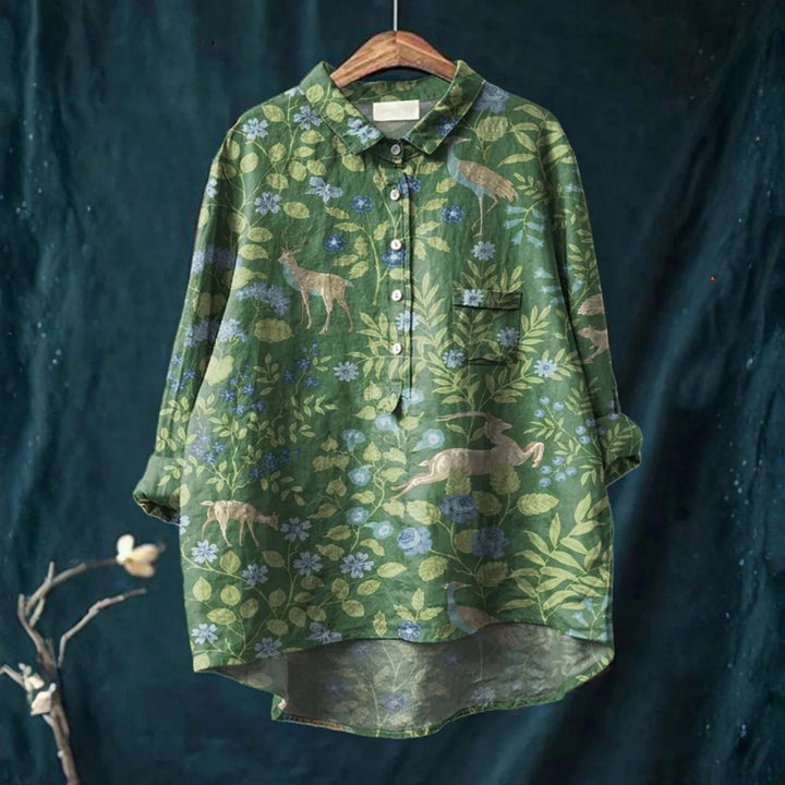Georgina - Chemise Casual Vintage Florale avec Animaux