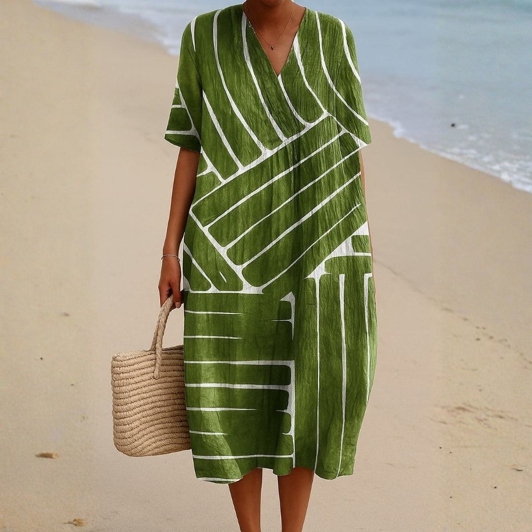 Eira - Robe Verte avec Motif Géométrique