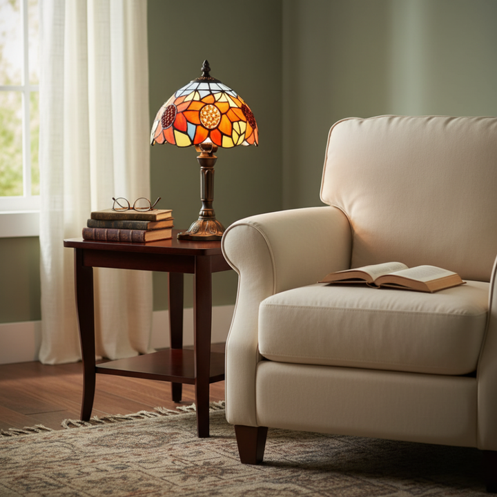 Lampe Vintage en Verre avec Tournesol