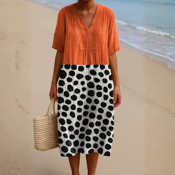 Pénélope - Robe Orange avec Points Contrastants