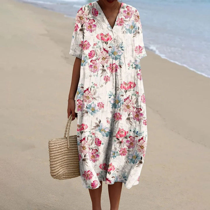 Sílvia - Robe Florale Vintage Style Lin