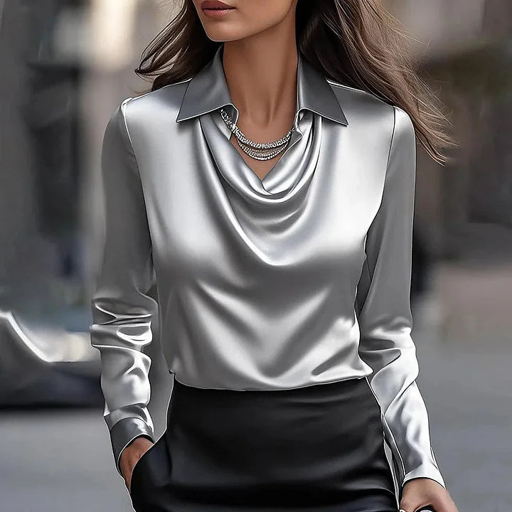 Inês - Blouse en Satin Luxueuse avec Décolleté Doux