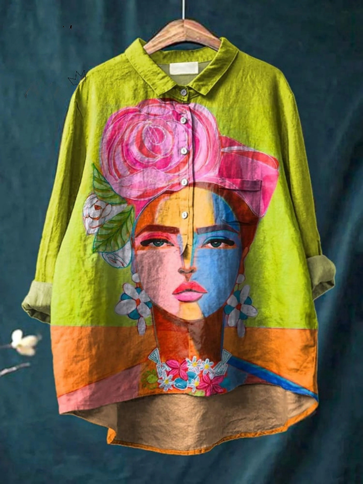 Âmbar - T-shirt Casual Imprimé avec Portrait de Frida en Peinture à l'Huile