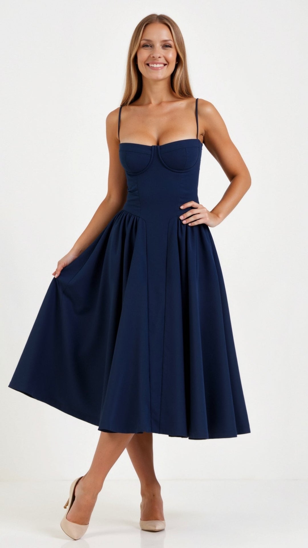 Odete - Robe midi à corsage structuré