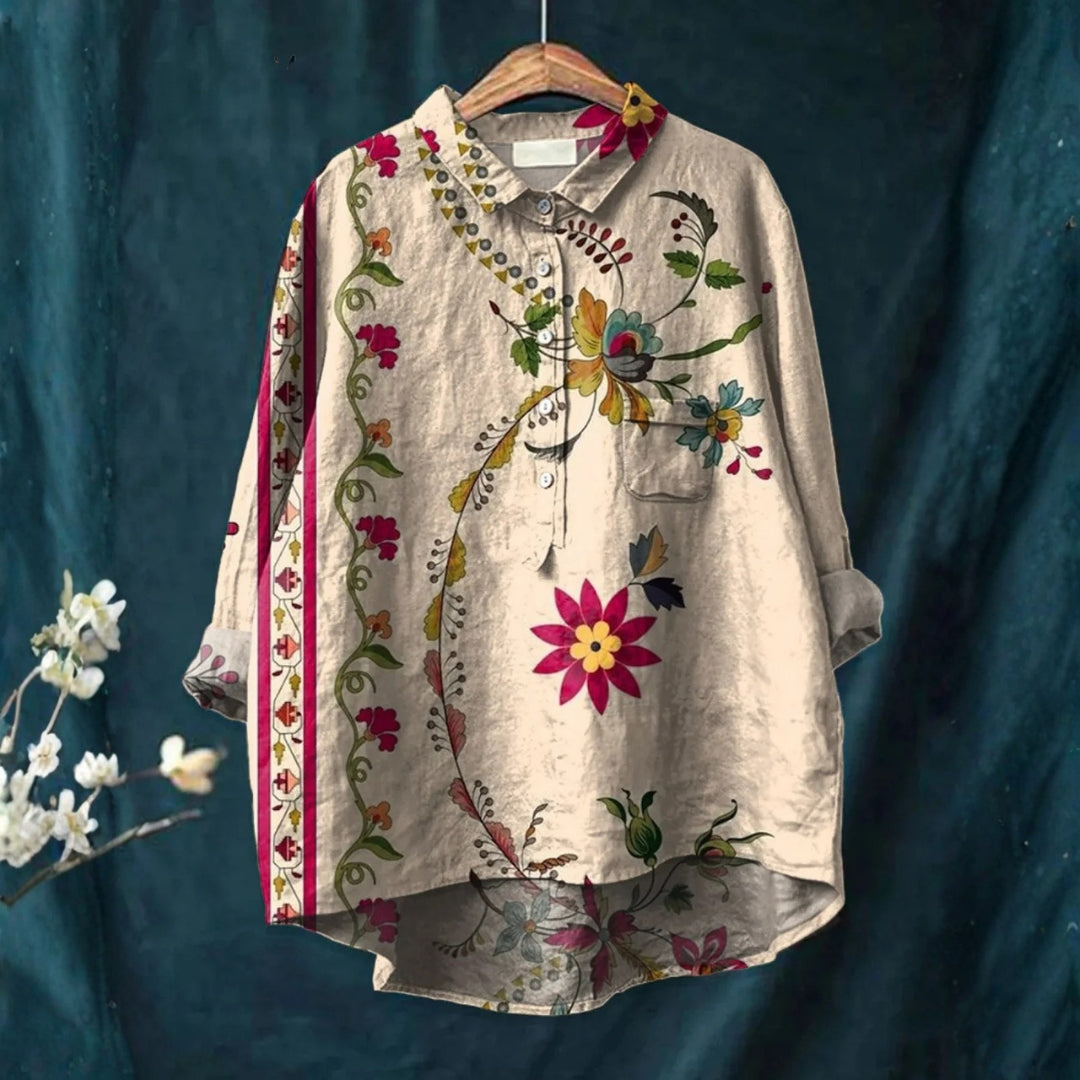 Isa - Chemise Casual en Fleur Art Vintage pour Femmes