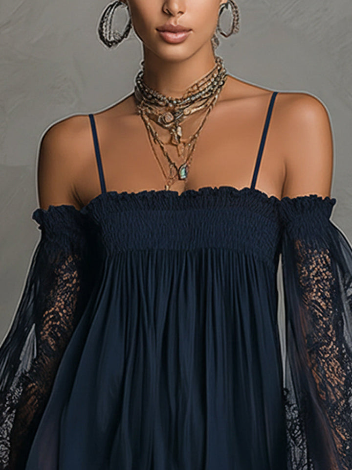 Nádia - Robe mini avec épaules dénudées et dentelle