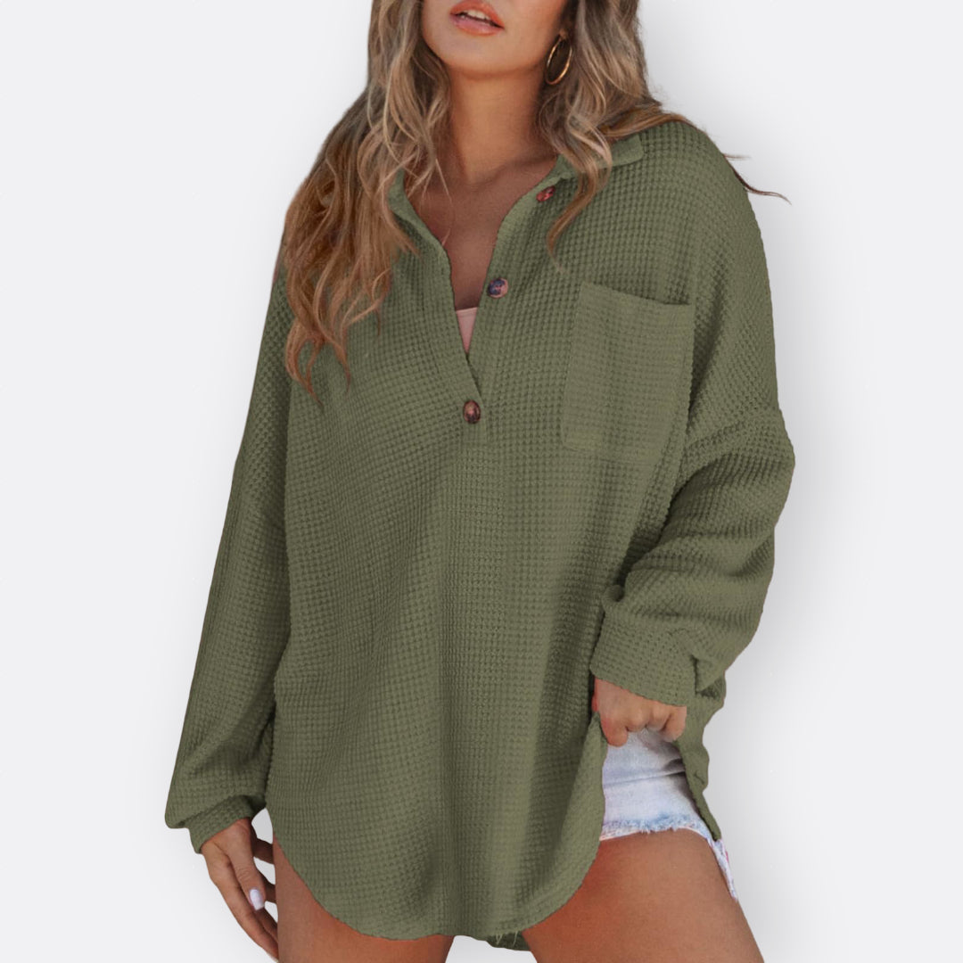 Inês - Blouse Tunique Légère Décolleté en V avec Boutons