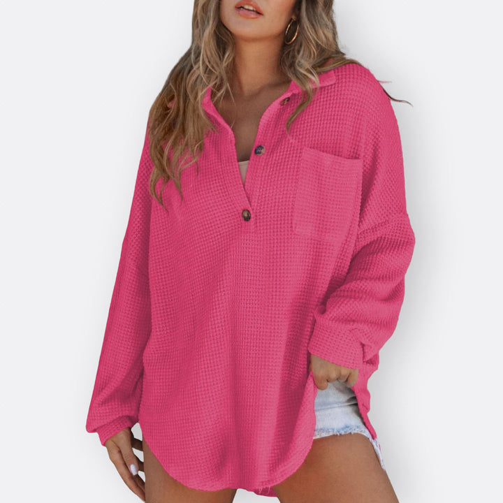 Inês - Blouse Tunique Légère Décolleté en V avec Boutons