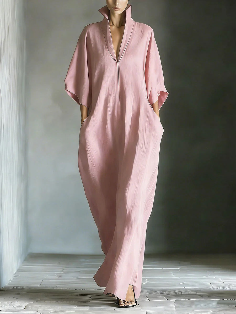 Alina - Robe longue avec manches 3/4 et décolleté en V