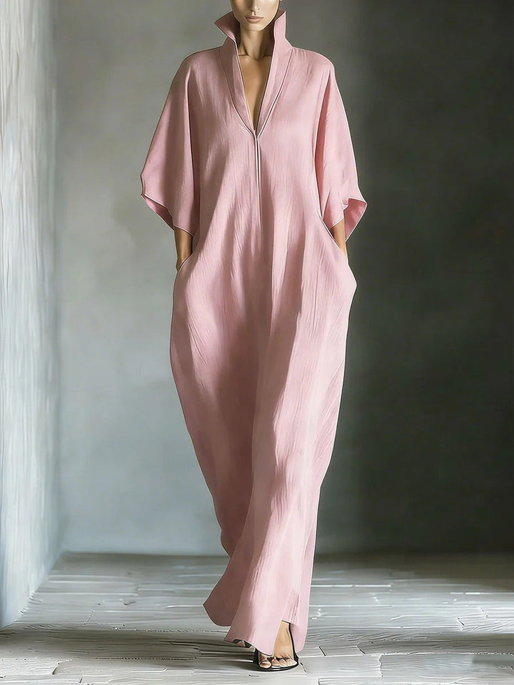 Alina - Robe longue avec manches 3/4 et décolleté en V