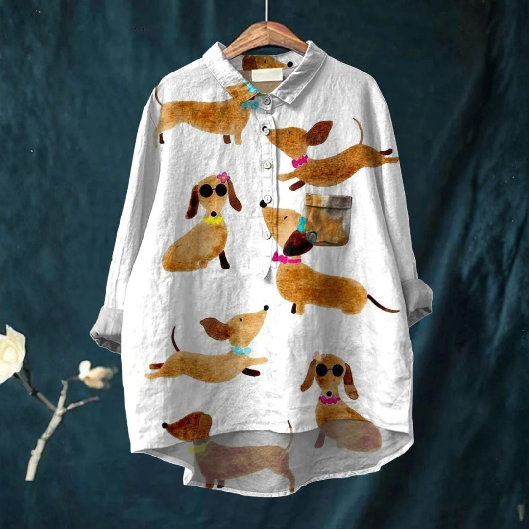 Ana - T-shirt décontracté avec impression d'art de chien teckel mignon
