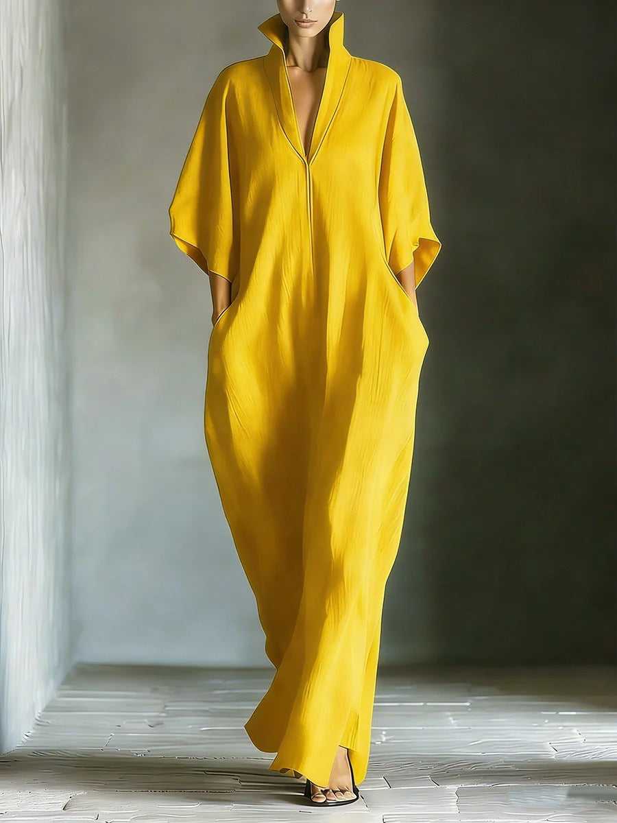 Alina - Robe longue avec manches 3/4 et décolleté en V