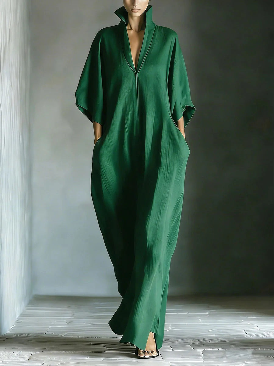 Alina - Robe longue avec manches 3/4 et décolleté en V