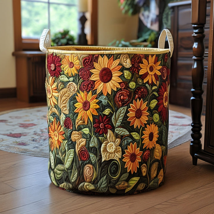 Panier à linge matelassé fait main – motif Prairie d'Ambre
