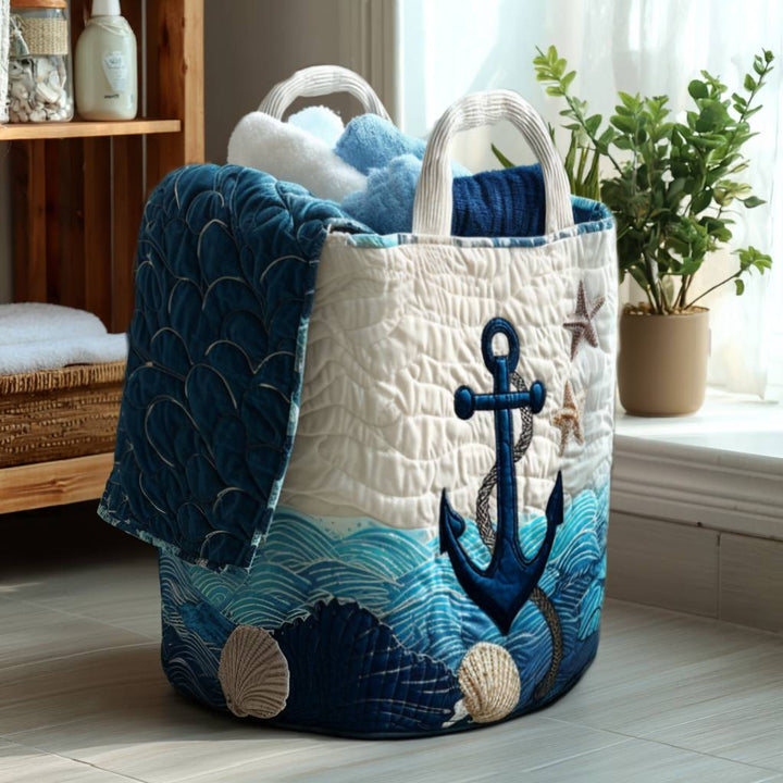 Panier à linge matelassé fait main – motif Levez l'Ancre