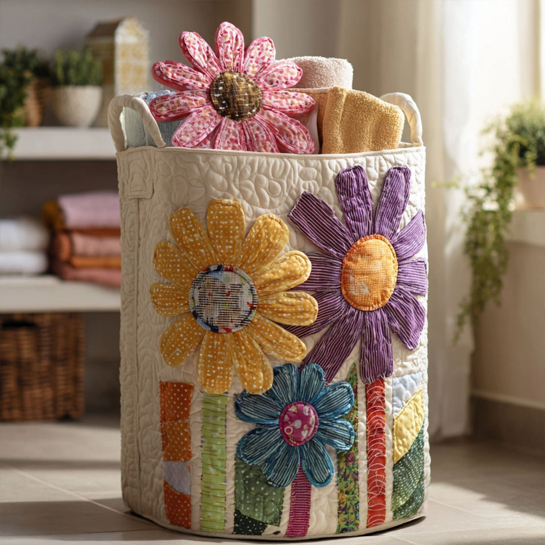 Panier à linge matelassé fait main – motif Floral Antique