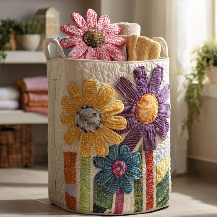 Panier à linge matelassé fait main – motif Floral Antique