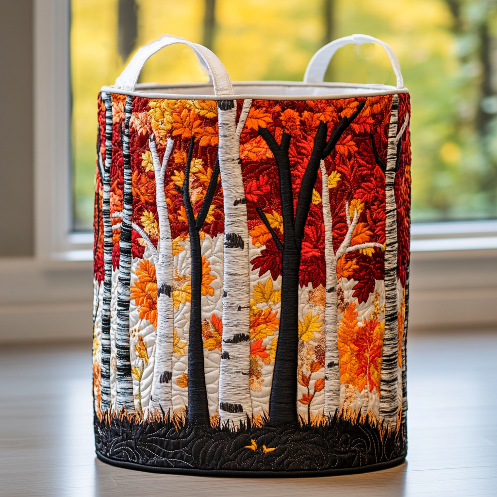 Panier à linge matelassé fait main – motif Forêt – vue 4