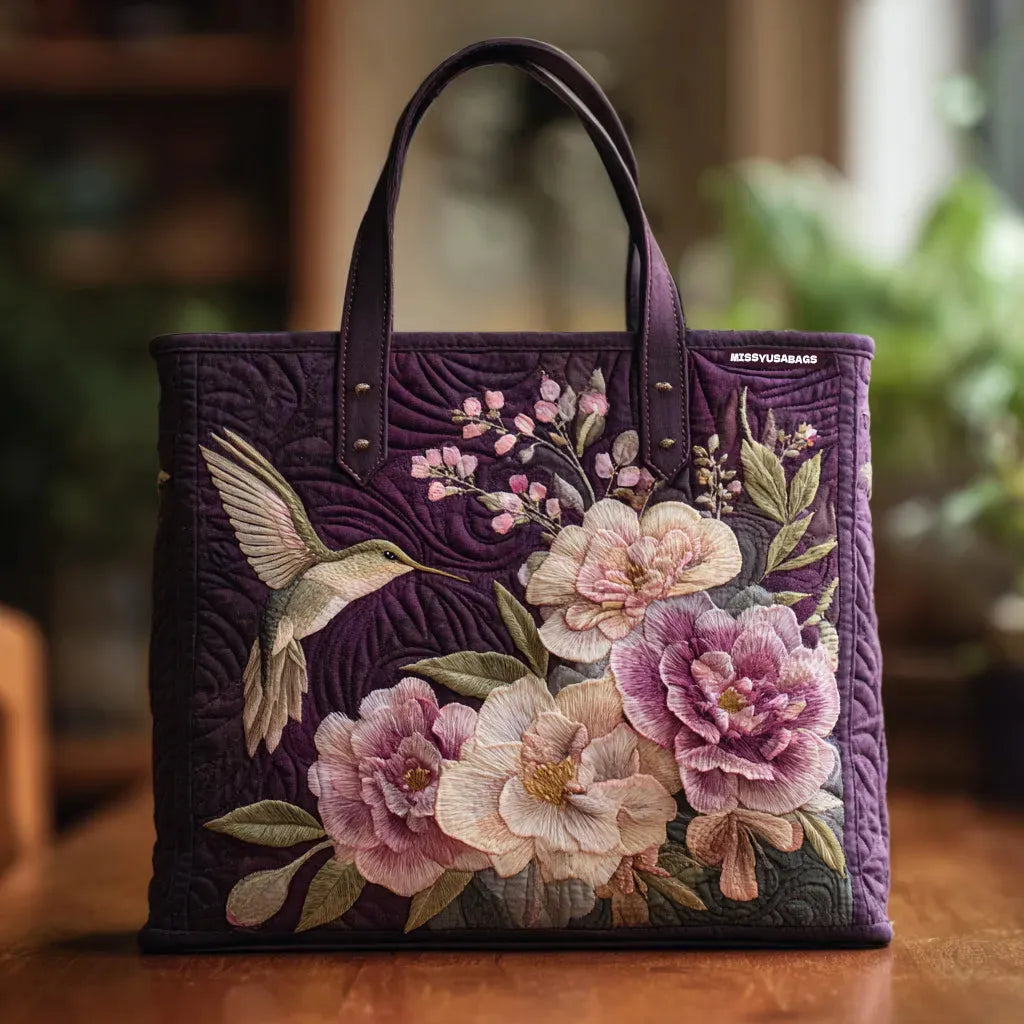 Sac à main artisanal matelassé - Colibris et orchidées