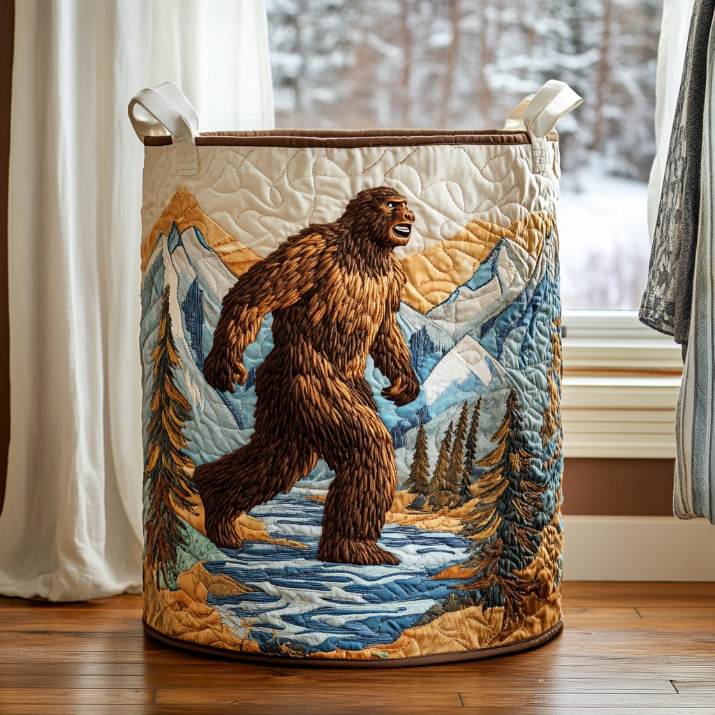 Panier à linge matelassé fait main – motif Forêt – vue 6