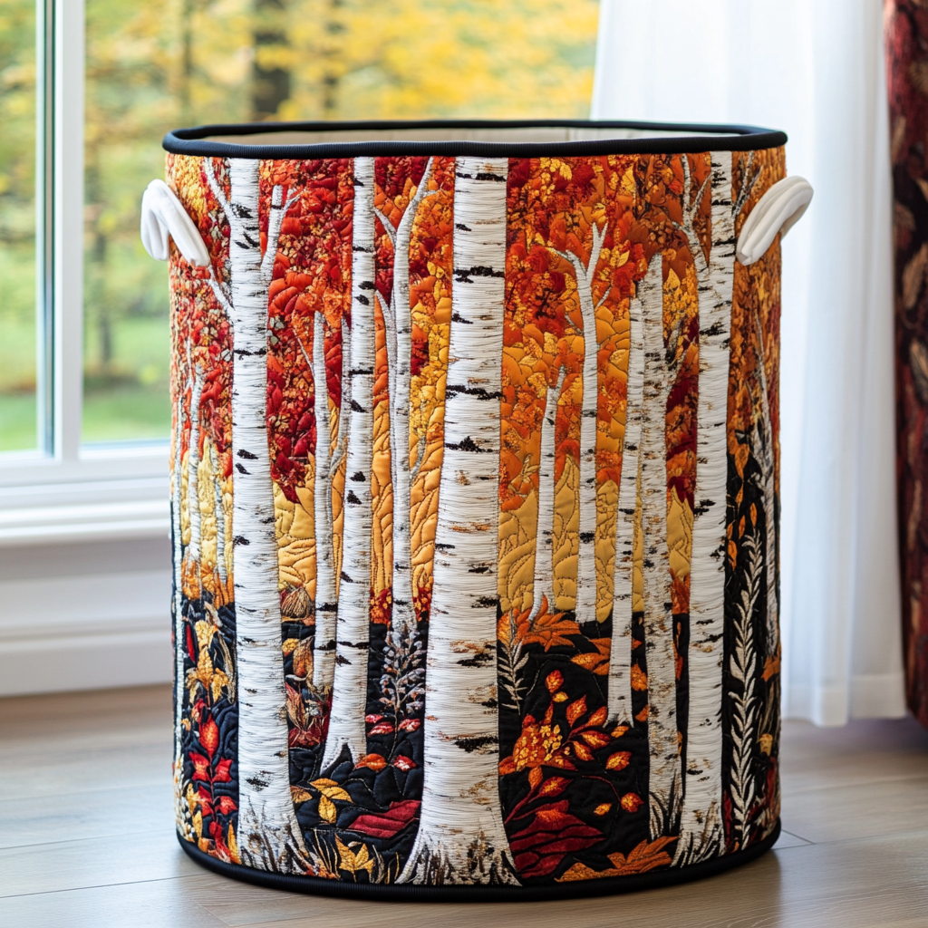 Panier à linge matelassé fait main – motif Forêt – vue 2