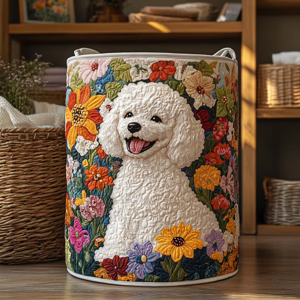 Panier à linge matelassé fait main – motif Joie des Champs Fleuris