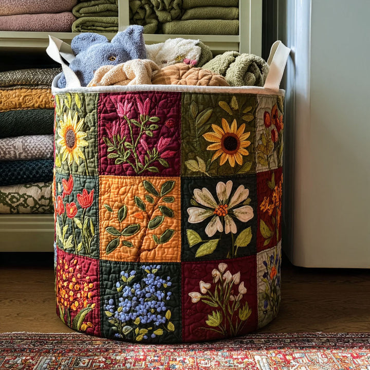Panier à linge matelassé fait main – motif Éclat de Fleur