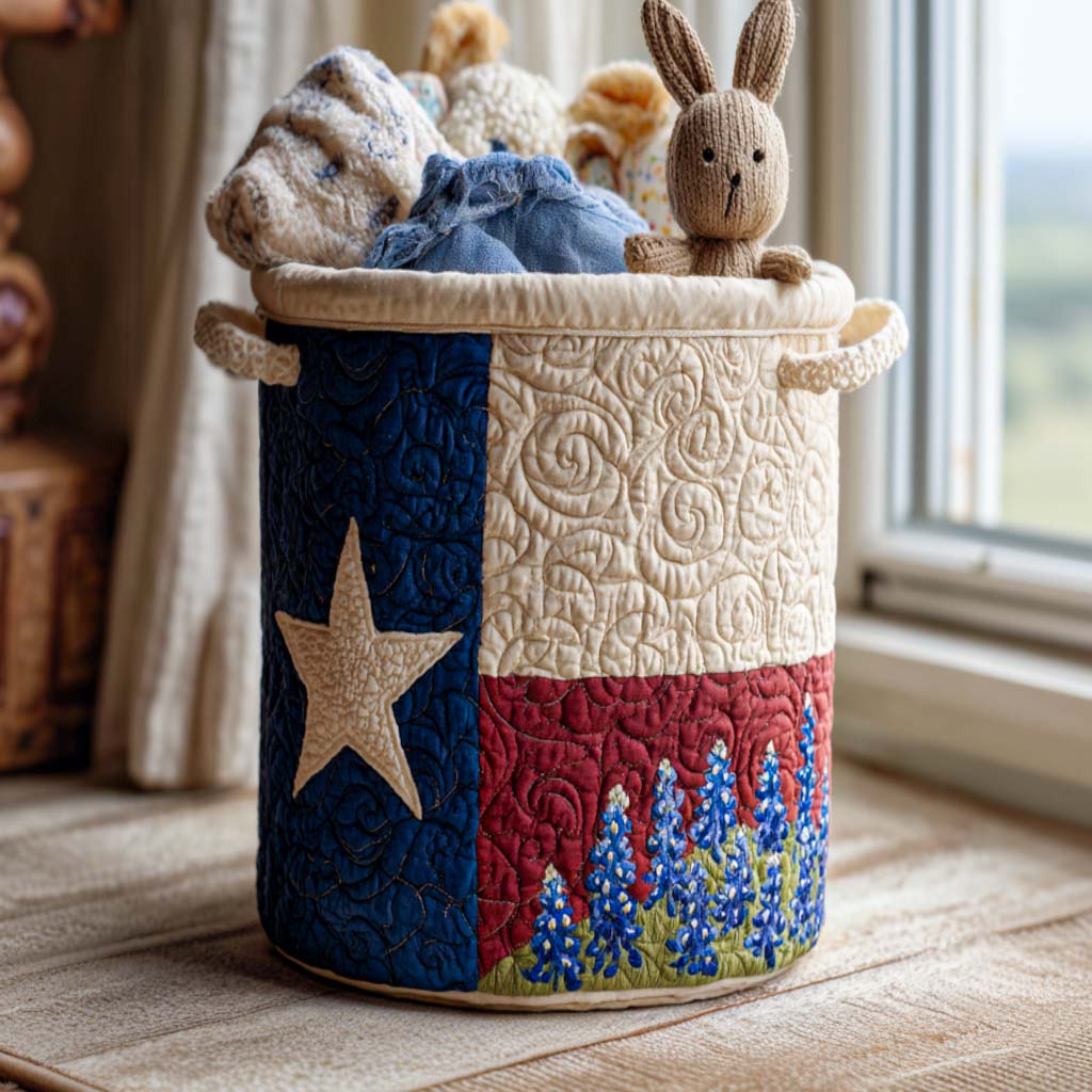 Panier à linge matelassé fait main – motif Lupins Bleus – vue 4